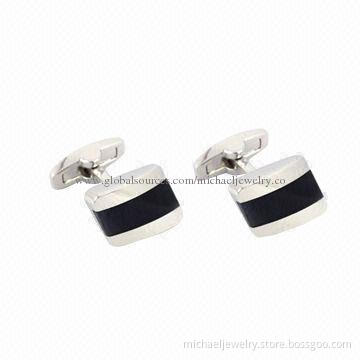 Brass cufflinks with onyx, concise and postmodern